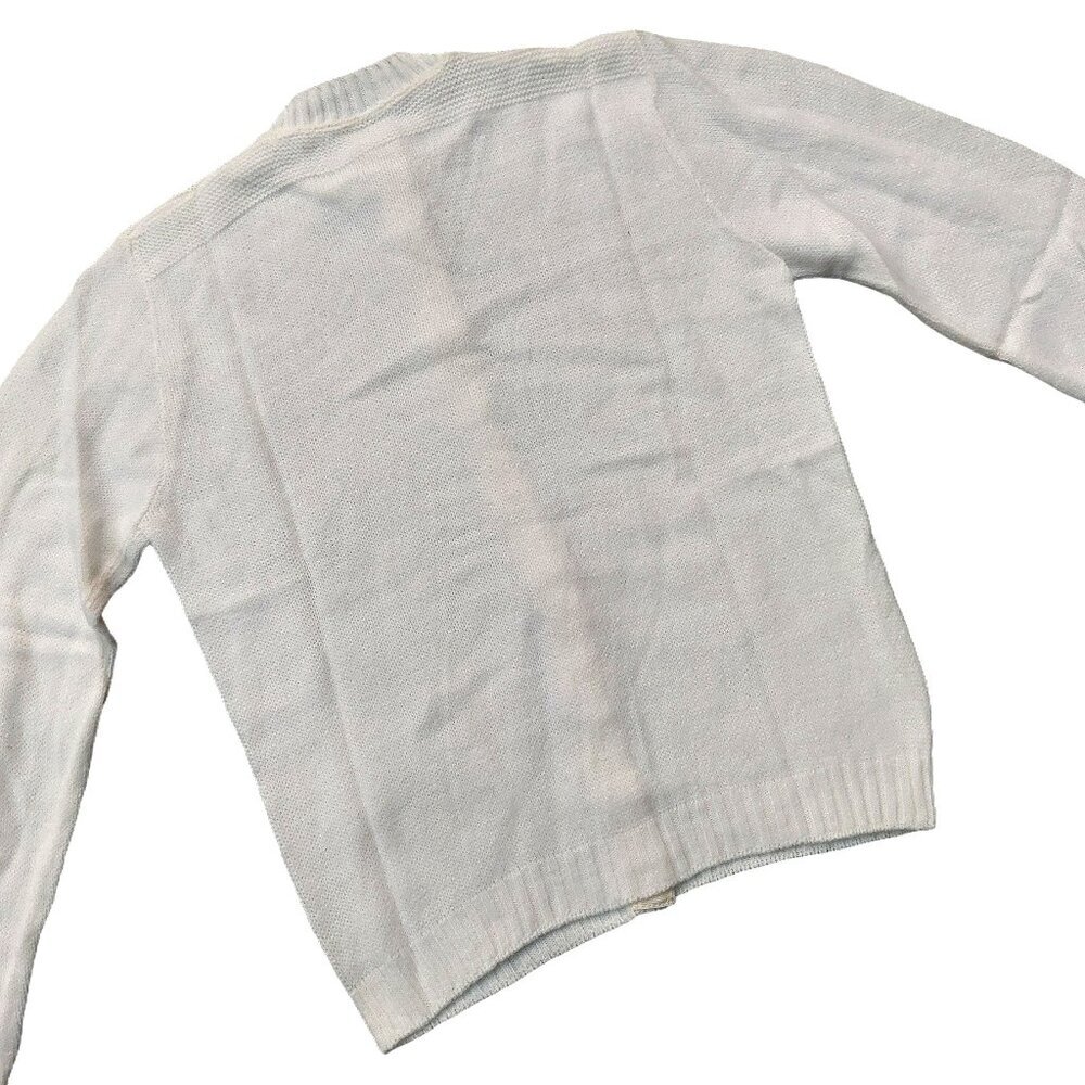Vintage 1940s-1950s White Long Sleeve Cardigan Knit Fall Winter Sweater - Picture 5 of 7